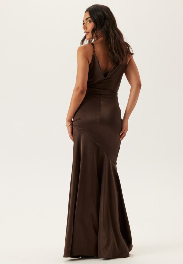 Goddiva Satin Cowl Neck Maxi Dress
