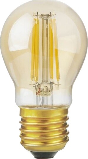 Spl E27 4,7W dimbar LED kronepære   G45 filament gyllent glass 2200K 470lm   Dimbar : Dimbar Kulør : Ekstra varm