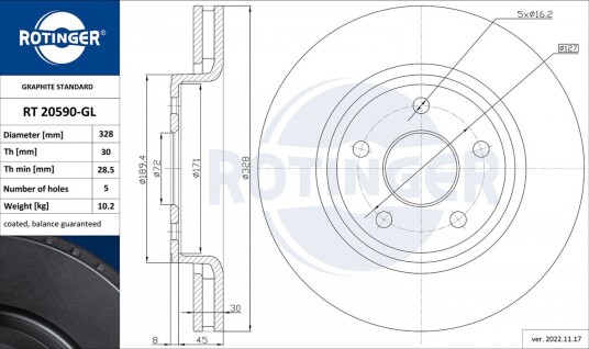 Bremseskive ROTINGER RT 20590-GL