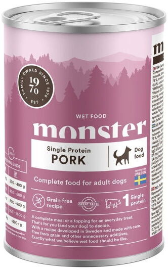 Monster Pet Food Hundemat Adult Single Protein Svin 400 g