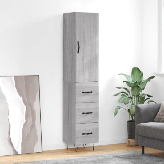 vidaXL Highboard grå sonoma 34,5x34x180 cm konstruert tre 8720845483098