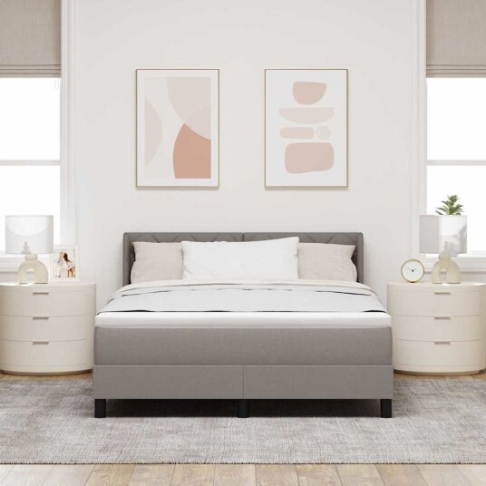Box Spring Seng med Madrass Taupe 160x200 cm Stoff Box Spring Seng med Madrass Taupe 160x200 cm Stoff