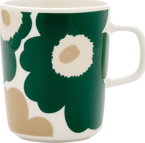 Marimekko Oiva Unikko krus 25 cl hvit/grønn/beige Marimekko Oiva Unikko krus 25 cl hvit/grønn/beige