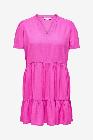 Only Carmakoma Kjole carTiri caro S/S V neck Lin Dress Rosa