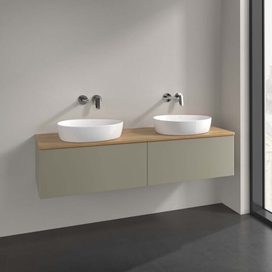 Villeroy & Boch Antao Servantskap med 2 skuffer 160x50x36 cm m/lys Steingrå/Eik Villeroy & Boch Antao Servantskap med 2 skuffer 160x50x36 cm m/lys Steingrå/Eik