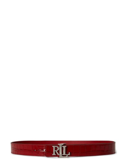 Lauren Ralph Lauren Logo Reversible Croc Embossed Belt FESTIVE RED/FESTI S