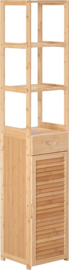 Baderomsskap bambus baderomsskap baderomsmøbler med skuff tre hyller åpent rom for bad 32 x 30 x 163 cm naturlig tre