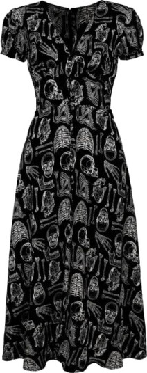 Hell Bunny Rockabilly Lang kjole Anatomy Dress XS til 4XL Damer svart hvit