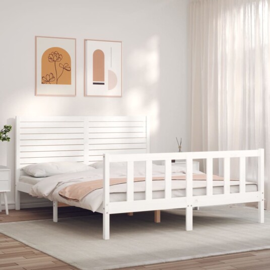 vidaXL Sengeramme med hodegavl hvit 5FT King Size heltre 8720845983826