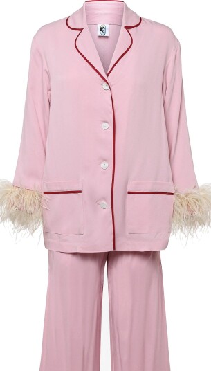 Sleeper Party Pajama Set With Detachable Feathers   PINK&RED   XS