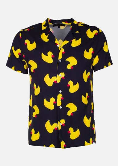 Blount & Pool Honolulu Shirt Black Yellow Duck M Kortarmede Skjorter