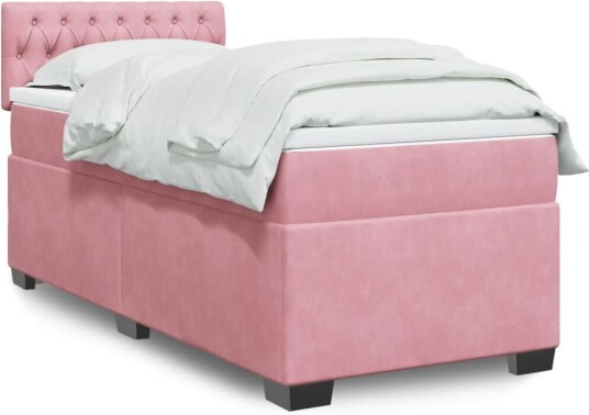 Seng med madrass boksfjær rosa 90x200 cm fløyel 8721102711039
