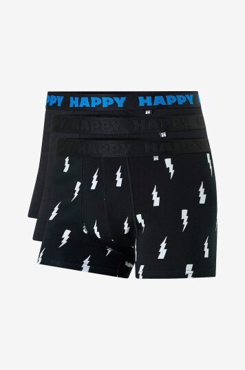 Happy Socks Boksershorts Black And White Short 3 pakning Svart