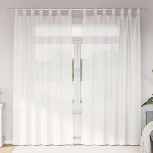 Voile gardiner med stanglommer 2 stk hvit 8721158552594