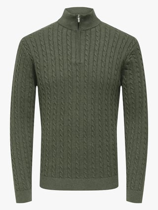 Only & Sons Loui Reg 12 Cabel Half Zip Knit Grønn XXL