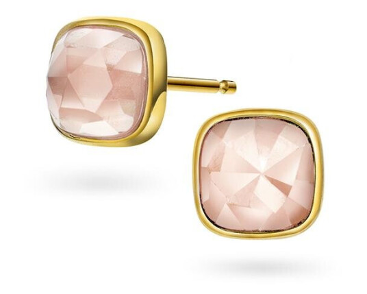 Øredobber i 925 forgylt sølv med rosa opal