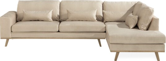 Copenhagen 4 seters Høyrevendt L formet Sjeselongsofa i Fløyel Beige