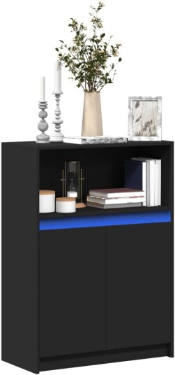 Skjenk med LED svart 72x34x100 cm konstruert tre