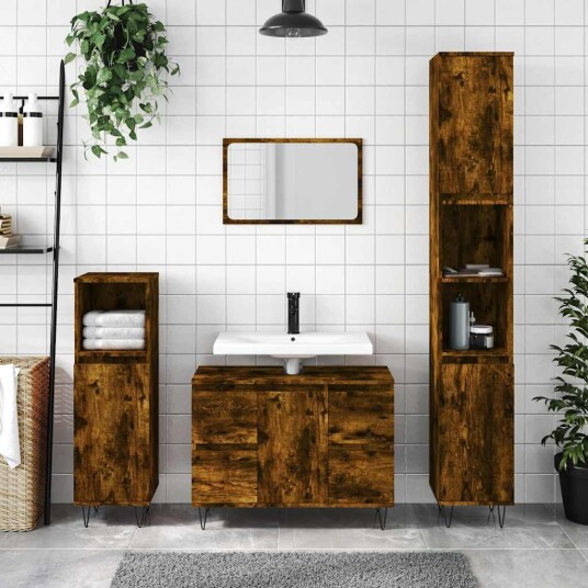 Vidaxl Baderomsskap røkt eik 80x33x60 cm konstruert tre 831657