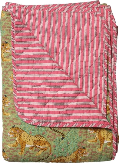 Au Maison Quilt Ethnic, Jungle-Green/Pink, 140X180 Cm - GREEN/PINK - 140X180 cm