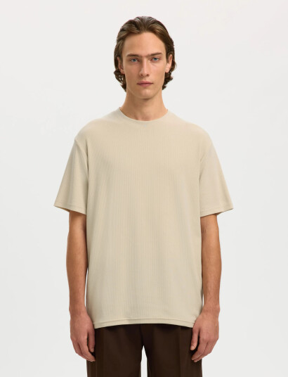 Selected Slhspencer Rib Ss O Neck Tee Noos   Cream   M