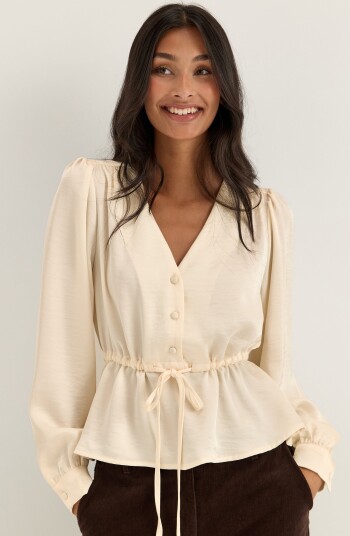 Bubbleroom Satin Puff Sleeve Blouse