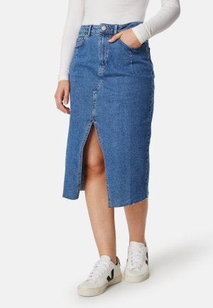 VILA Visol RW Midi Slit Denim Skirt Medium Blue Denim 42