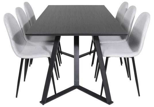Venture Design Marina & Polar spisegruppe Svart/grå 6 st stoler & bord 180 x 90 cm
