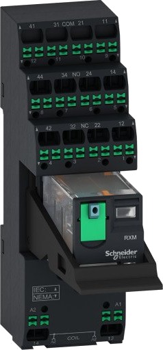Schneider Electric 10 stk Relé med stikkontakt+LED+test 2CO 24VDC push-in, RXM2AB2BDPVP