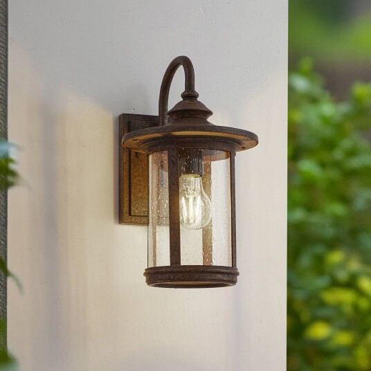 Lindby utendørs vegglampe Zayn rustfarget glass IP23