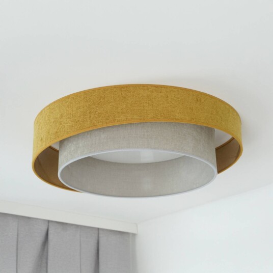Duolla LED taklampe Luneta S chenille sennepsgul/grå 3 trinns