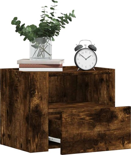 Veggmonterte nattbord 2 stk røkt eik 45x30x35 cm 848320 Veggmonterte nattbord 2 stk røkt eik 45x30x35 cm 848320