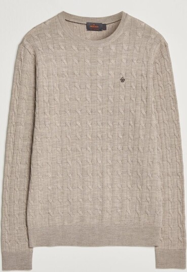 Morris Merino Cable O Neck Khaki