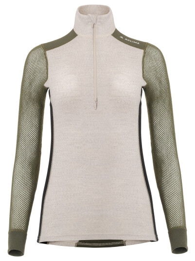 Aclima WoolNet Hybrid Mock neck W's Beige Melange/Olive Night L