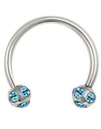 Rund Øyenbrynspiercing med Lys Blå Stener på Kulene 1,2 x 8 mm