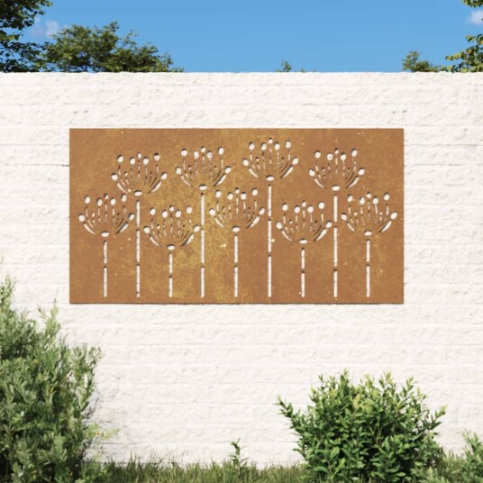 Veggdekorasjon til hage 105x55 cm cortenstål blomsterdesign