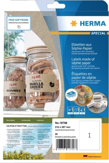 Herma 10758 Brun Rektangel Permanent 210 X 297 Mm A4 Universell