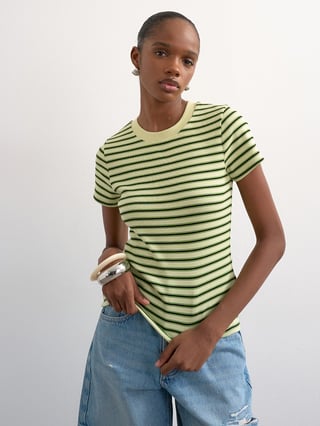 Topshop Sally Short Sleeve Stripe Rib Short Tee Grønn XS Topshop Sally Short Sleeve Stripe Rib Short Tee Grønn XS