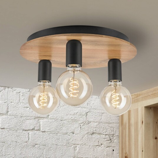Lamkur Lighting Dusty taklampe bøk svart Ø 33 cm 3 lyskilder