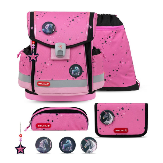 Belmil Rosa Svart Skolesekk med 5 deler Classy Plus