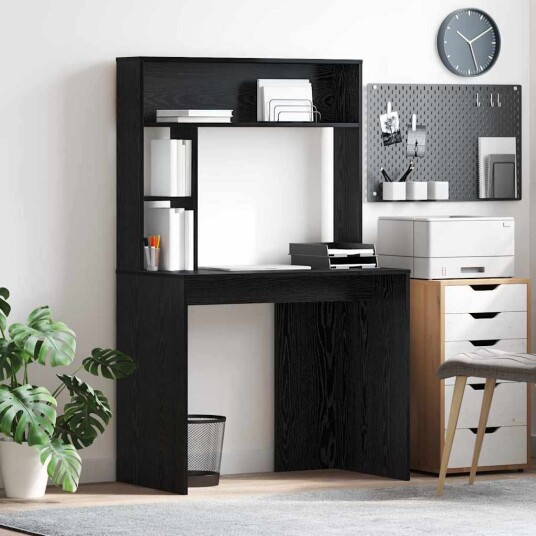 Skrivebord med hylle Svart eik 91 x 50 x 149 cm Konstruert tre