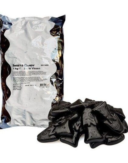 1 kg Sweet & Candy Dubbelzoute Vissen   Ekstra Salte Lakrisfisker