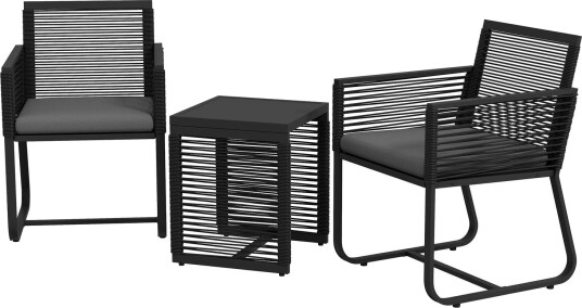 3 delt hagemøbelsett i rotting elegant sittegruppe med 2 hagestoler og sidebord laget av herdet glass med puter til balkong sv