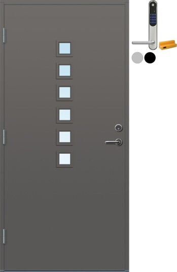 Ytterdør Bygg1 Fornebu Klarglass med Yale Entrus BxH: 90x210 cm, Venstre, NCS S-6500-N, Grå, Yale Sølv