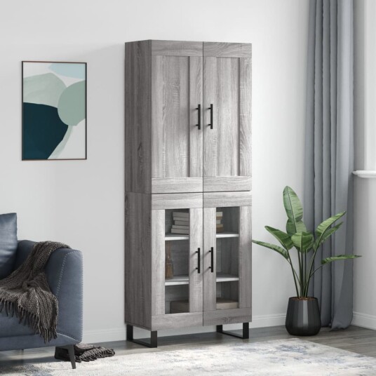 vidaXL Highboard grå sonoma 69,5x34x180 cm konstruert tre 8720845490690