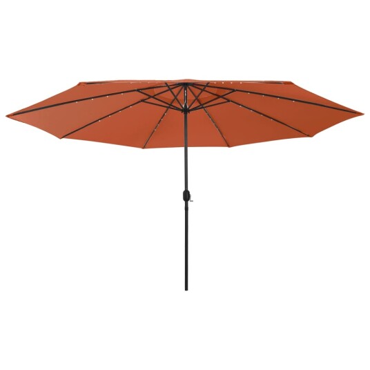 vidaXL Parasoll med LED-lys og metallstang 400 cm terrakotta