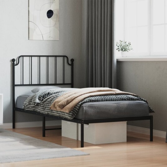 vidaXL Sengeramme i metall med hodegavl svart 90x190 cm 8721012211889