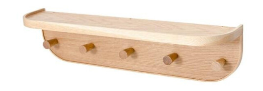 Wireworks - Nook garderobehylle med 5 kroker 71 cm eik