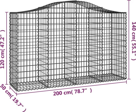 vidaXL Gabionkurv buet 200x50x120/140 cm galvanisert jern
