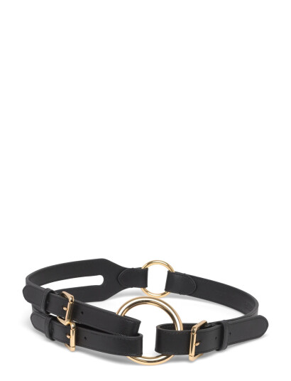 Lauren Ralph Lauren Tri-Strap O-Ring Leather Belt - Black - M Lauren Ralph Lauren Tri-Strap O-Ring Leather Belt - Black - M